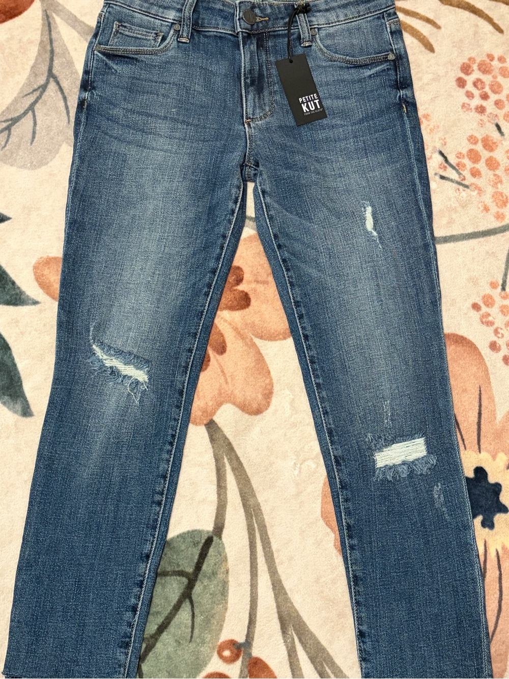 Petite Kut from the Kloth Blue Distressed Skinny Jeans NWT 00P